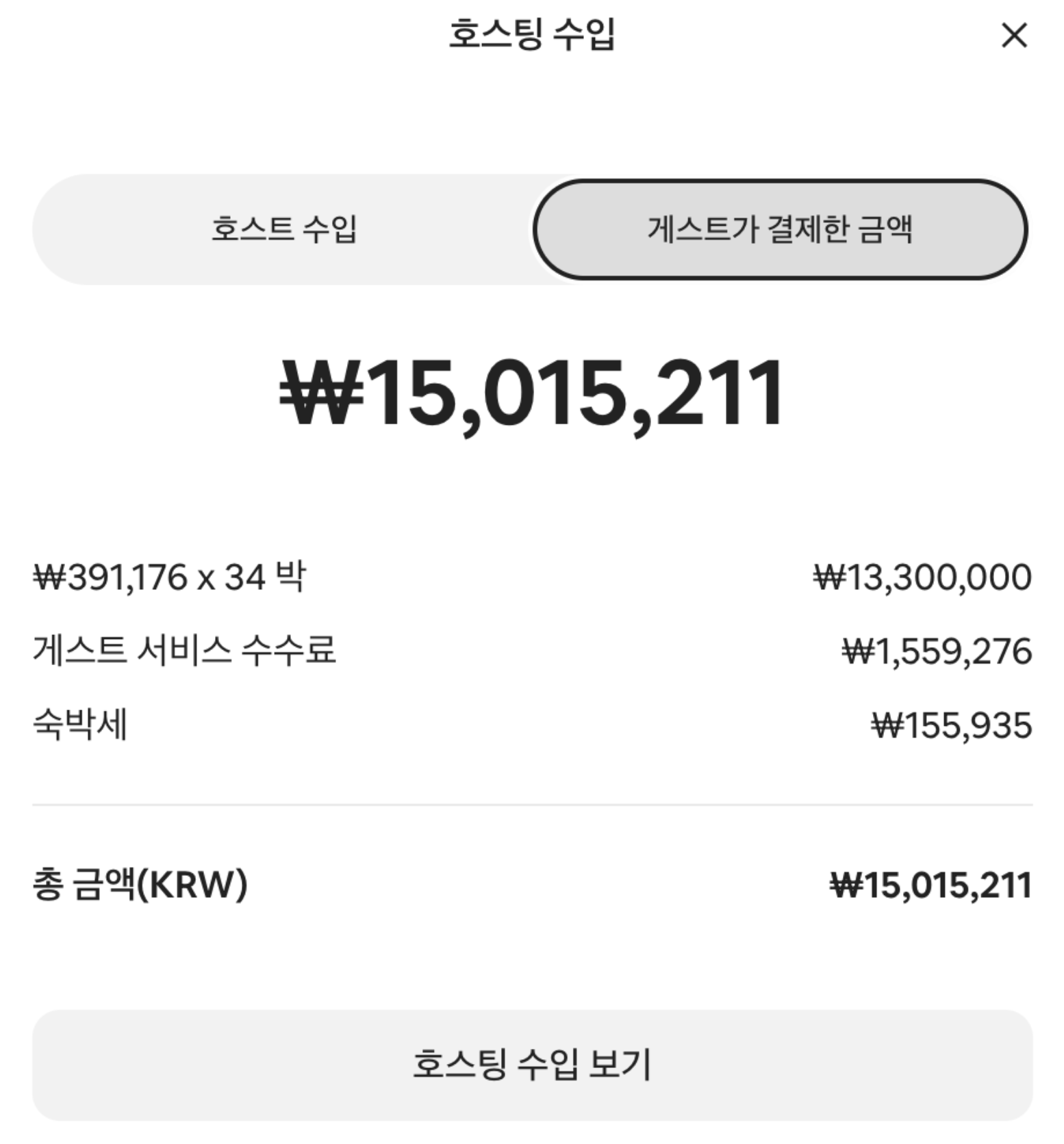 호스팅 수입 1,501만 원